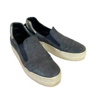 Frankie Segal Blue Metallic Fashion Slip On Sneakers